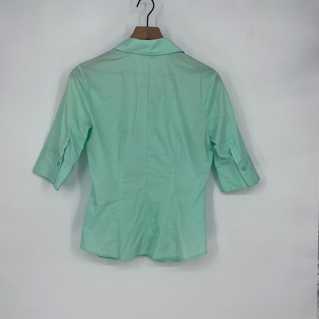 NEW YORK & COMPANY Stretch Mint Green Ruched Button Down Shirt Size S