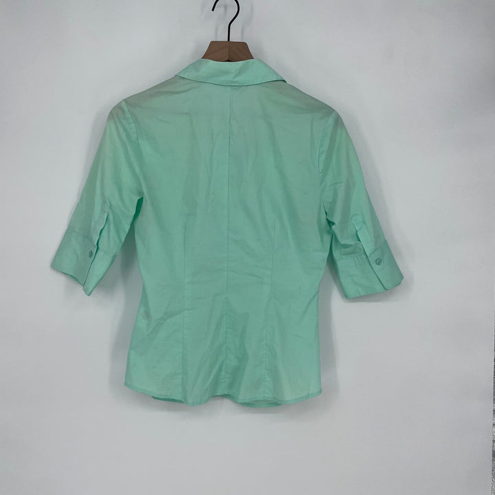 NEW YORK & COMPANY Stretch Mint Green Ruched Button Down Shirt Size S
