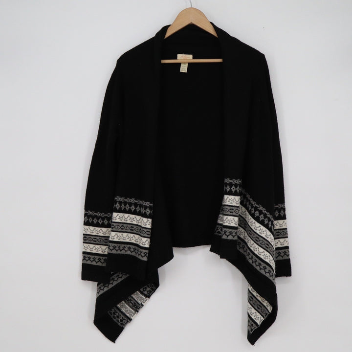 Ambiance Womens Black Geometric Southwestern Open Front Cardigan Sweater Small