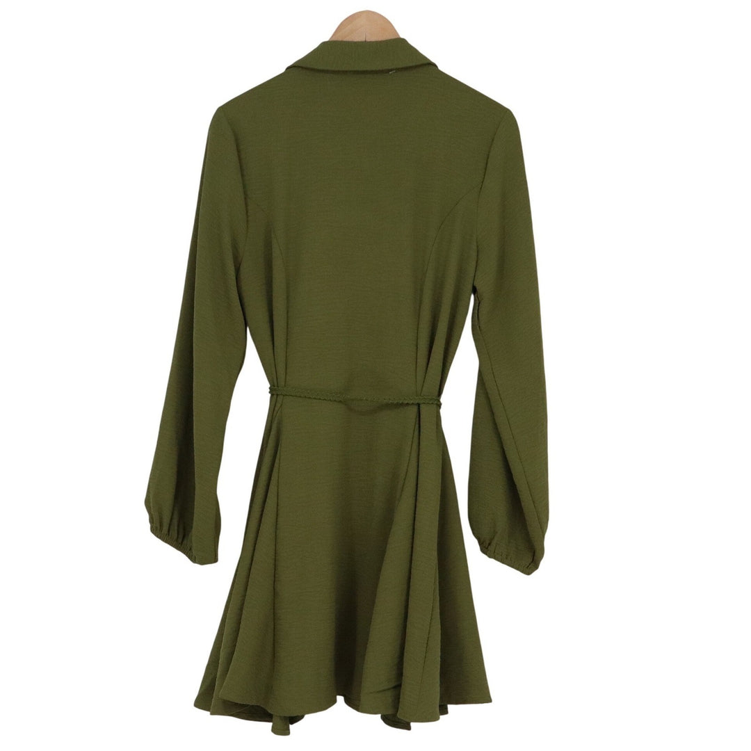 Indulge In Style Olive Green Button Down Mini Dress XL Long Sleeve Belted New