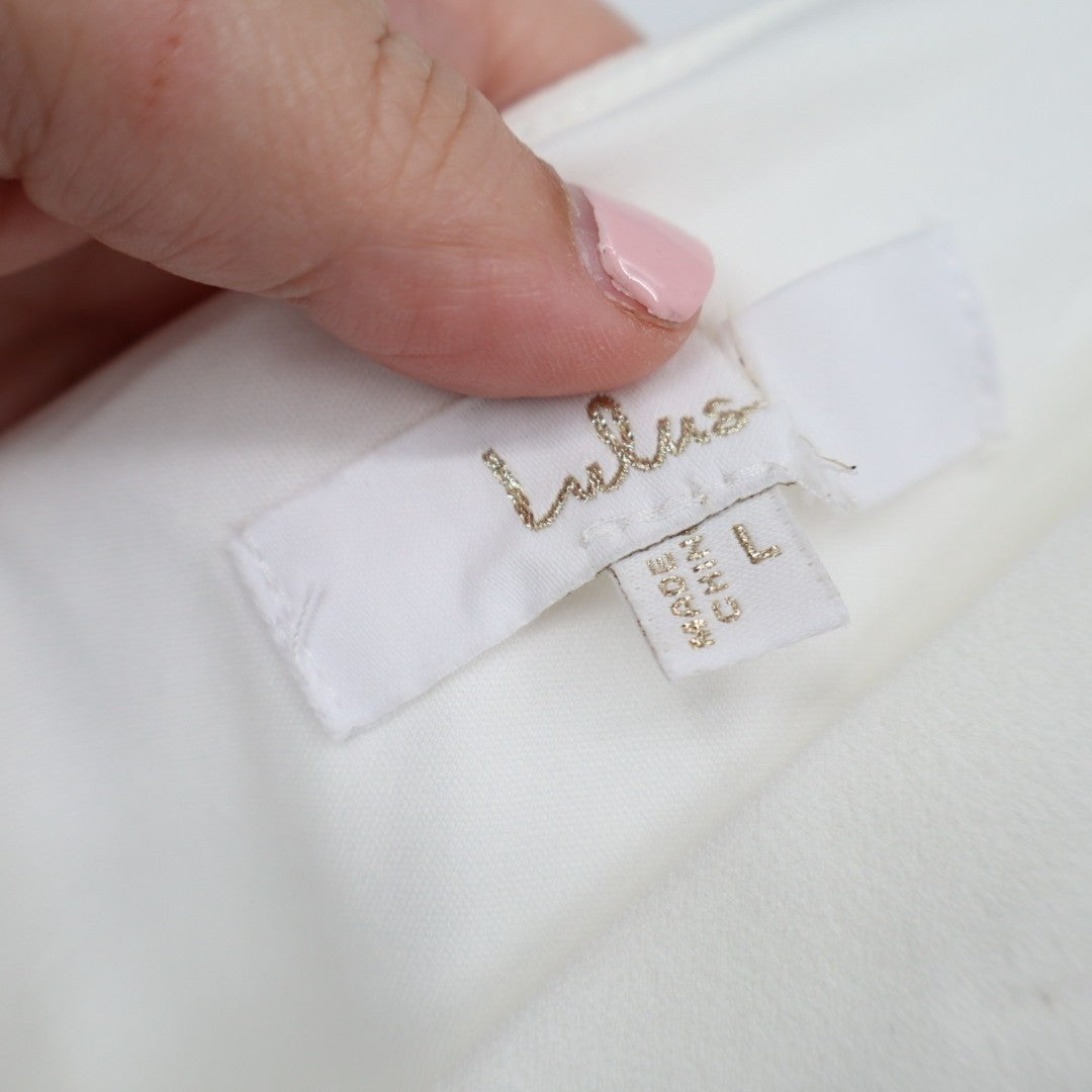 Lulus Feeling of Forever Maxi Dress Womens L White Back Button Spaghetti Strap