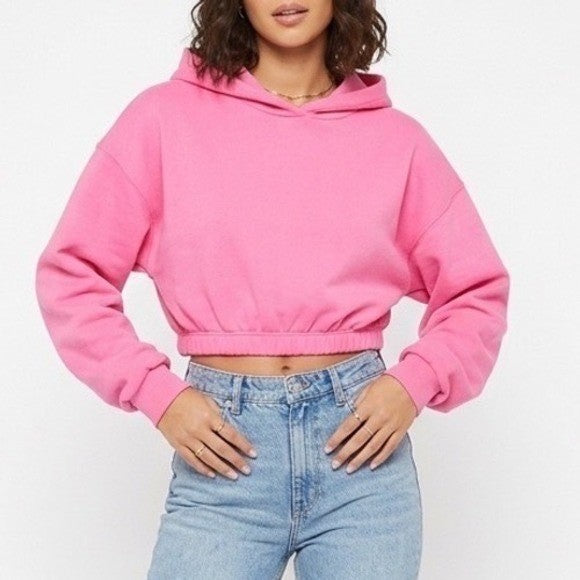 Naked Wardrobe Women's Pink Cropped Hoodie Sweatshirt Size L