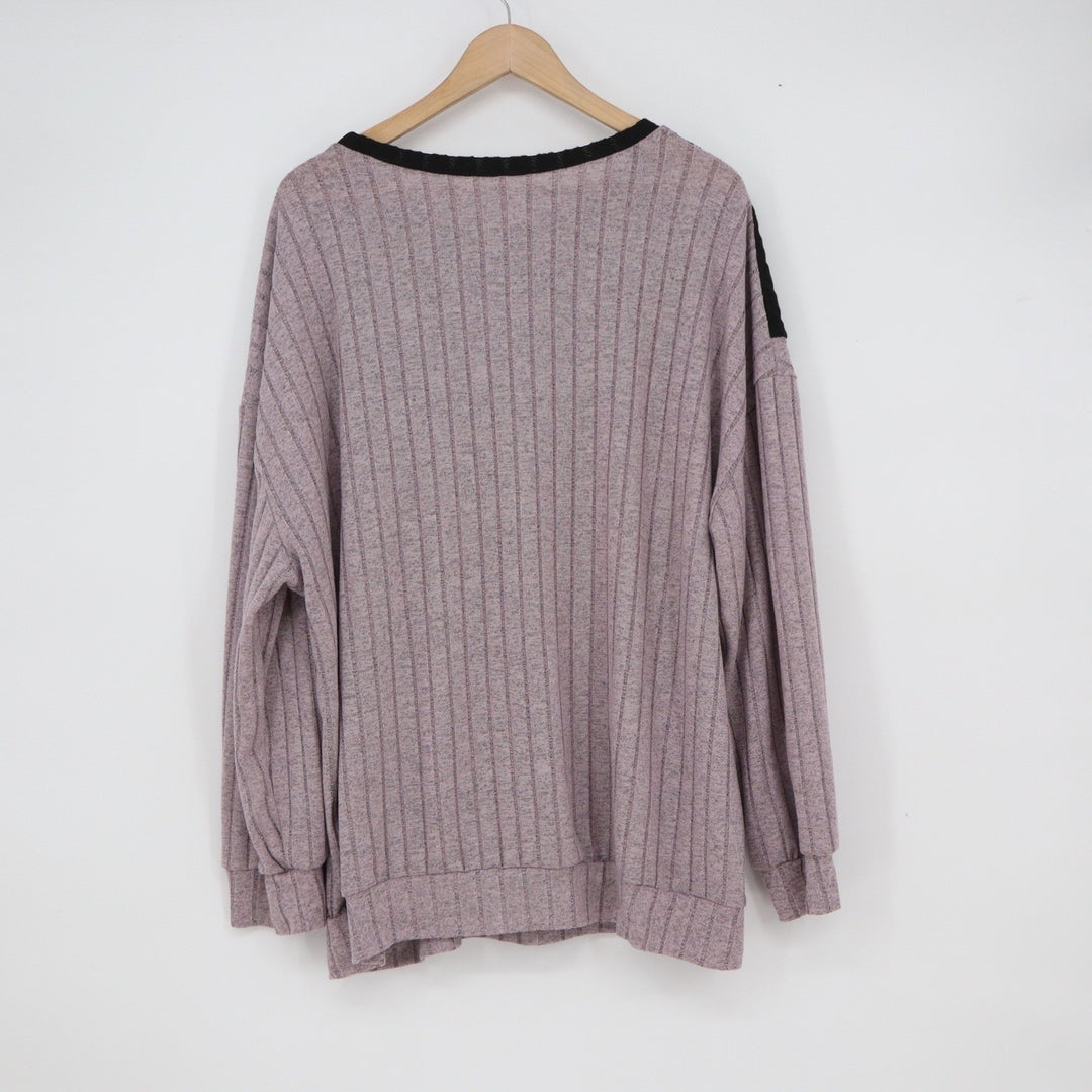 Shein Curve 3XL Mauve Purple Ribbed Knit Lace Yoke Colorblock Long Sleeve Top