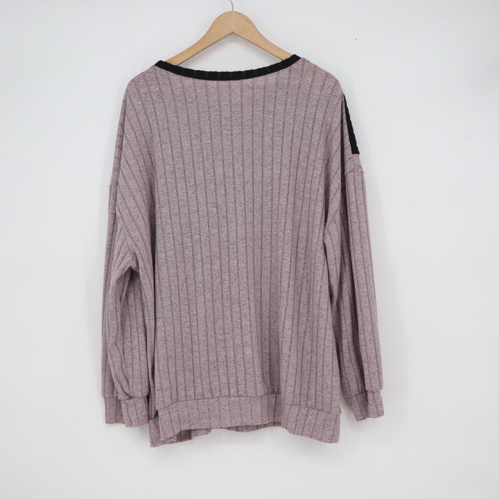 Shein Curve 3XL Mauve Purple Ribbed Knit Lace Yoke Colorblock Long Sleeve Top