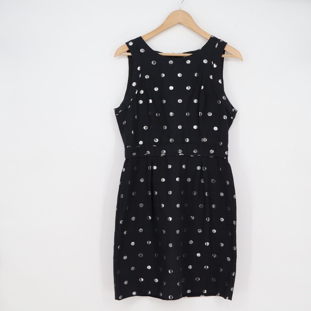 ELLE Black Silver Metallic Polka Dot Sheath Dress Sleeveless Size 8