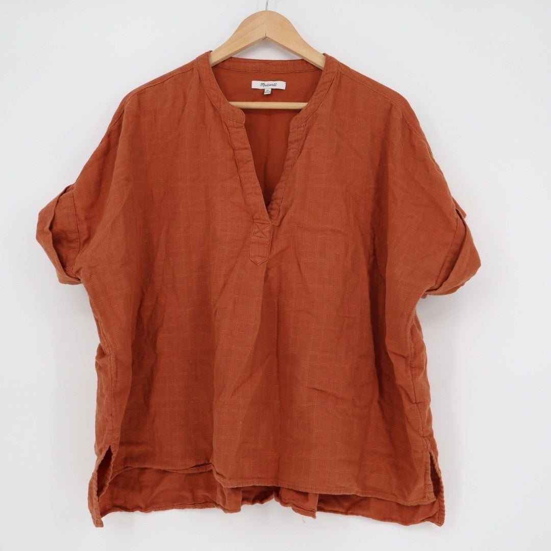 Madewell Rust Orange Linen Blend V Neck Tunic Shirt Top XL