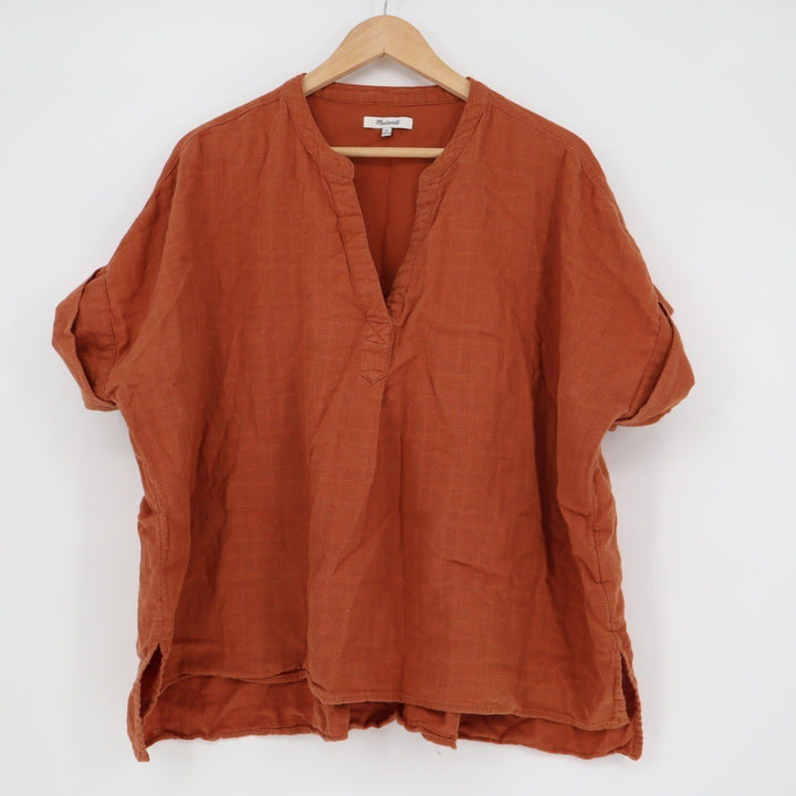 Madewell Rust Orange Linen Blend V Neck Tunic Shirt Top XL
