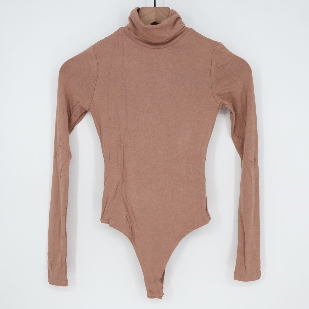 Naked Wardrobe Womens Long Sleeve Turtleneck Bodysuit Mauve Brown XS nw-b0313n