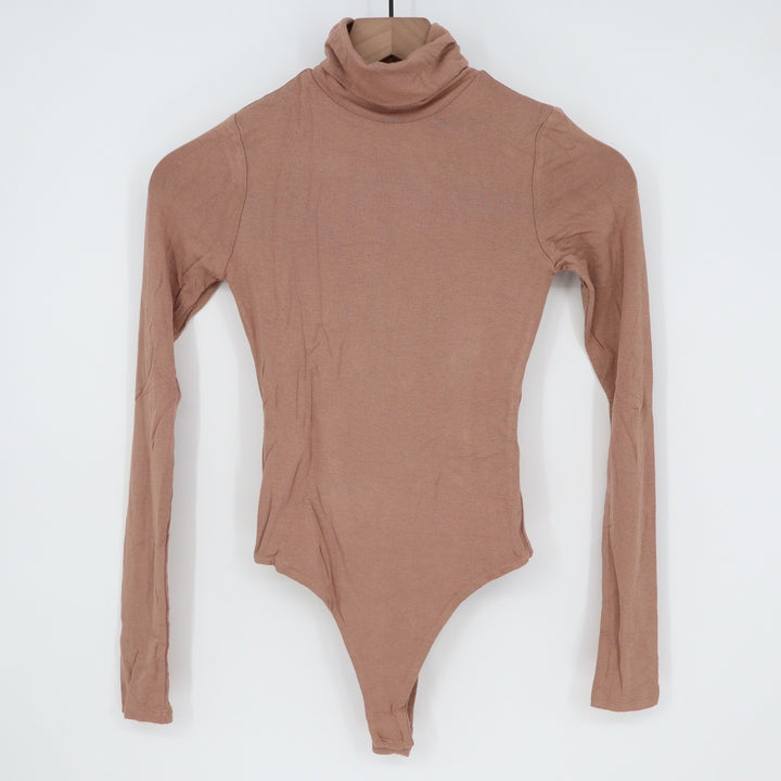 Naked Wardrobe Womens Long Sleeve Turtleneck Bodysuit Mauve Brown XS nw-b0313n