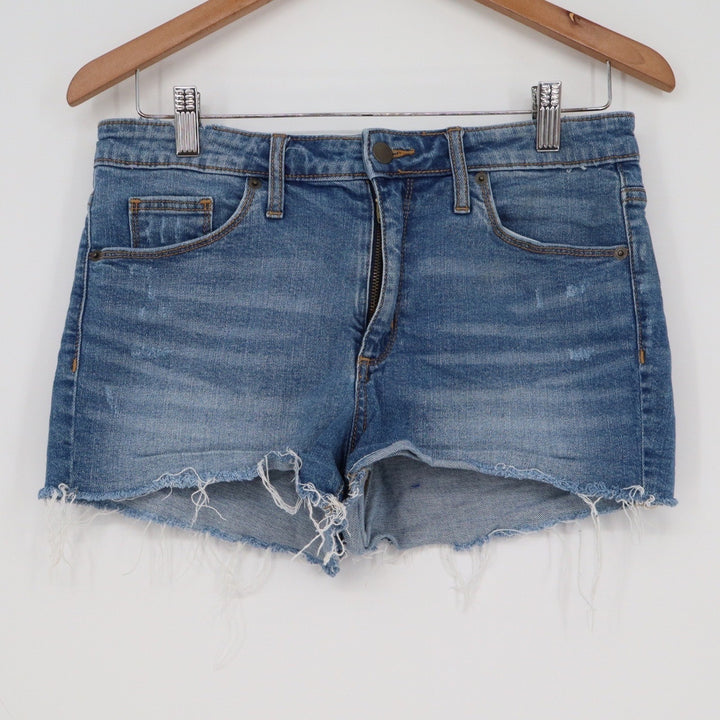 Universal Thread Womens Blue Denim Cut Off Shorts Medium Wash Frayed Hem Size 8