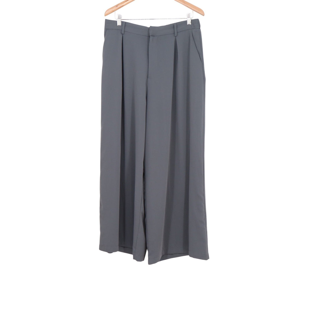 Tronjori Gray Wide Leg High Waisted Pleated Trousers XL Elastic Palazzo Pants