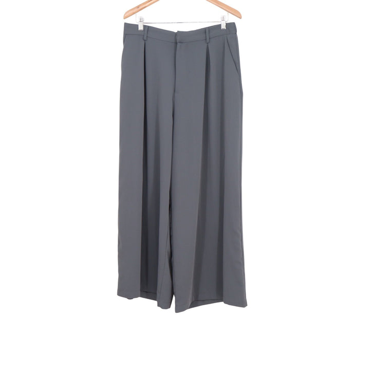 Tronjori Gray Wide Leg High Waisted Pleated Trousers XL Elastic Palazzo Pants