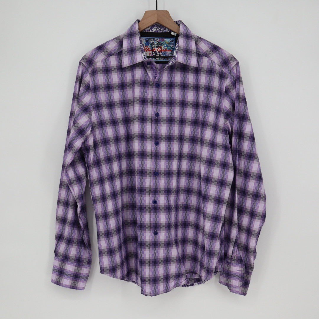 Robert Graham Mens XL Classic Fit Purple Plaid Long Sleeve Button Down Shirt