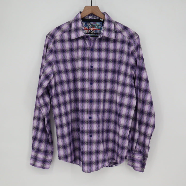 Robert Graham Mens XL Classic Fit Purple Plaid Long Sleeve Button Down Shirt