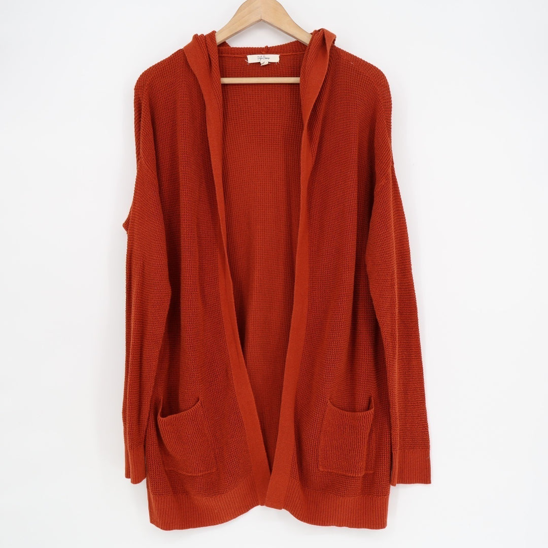 Peyton Primrose Cardigan Sweater Womens Medium Orange Open Front Pockets Knitted