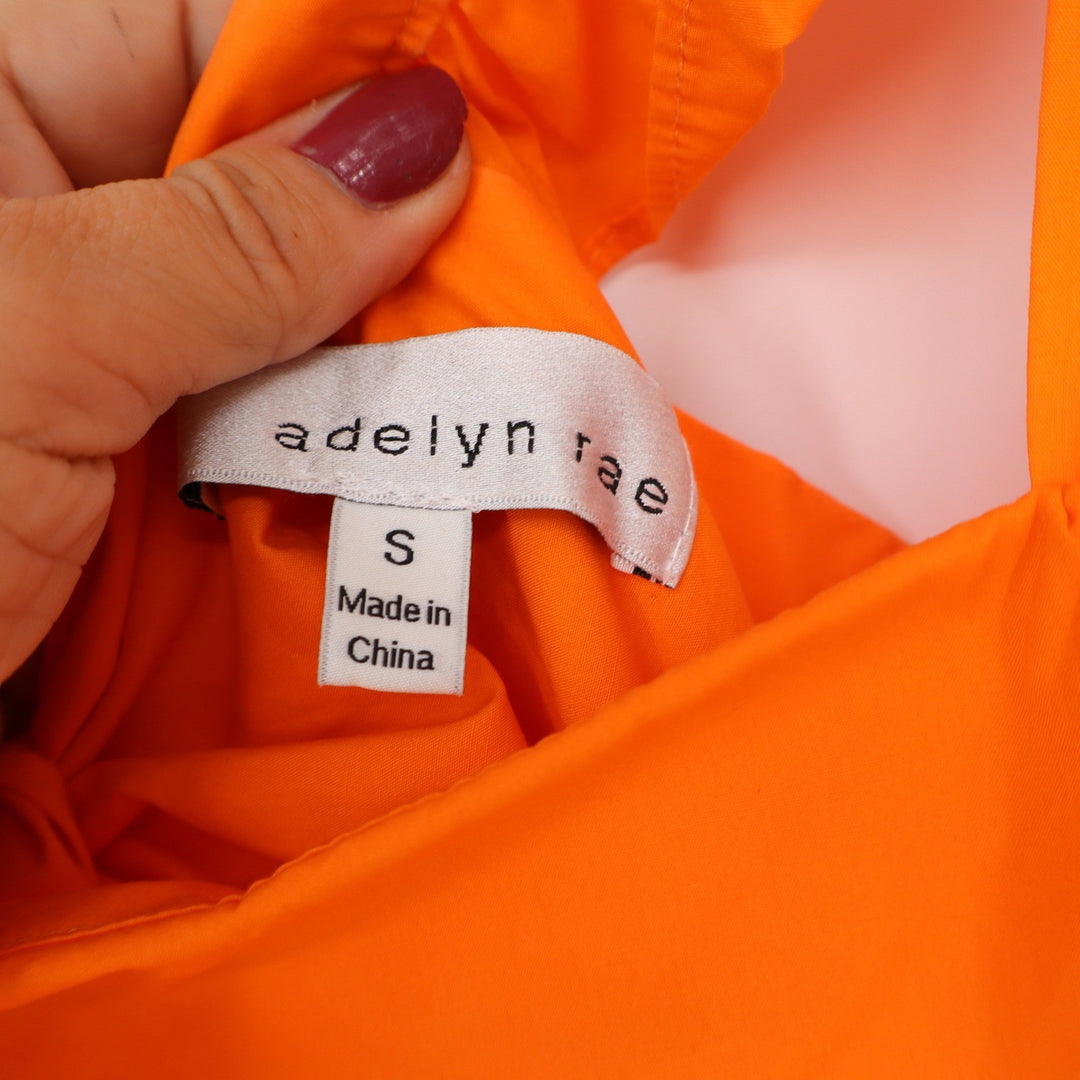 Adelyn Rae Midi Dress Women's S Orange Ruffle Tie Back Cotton Excellent