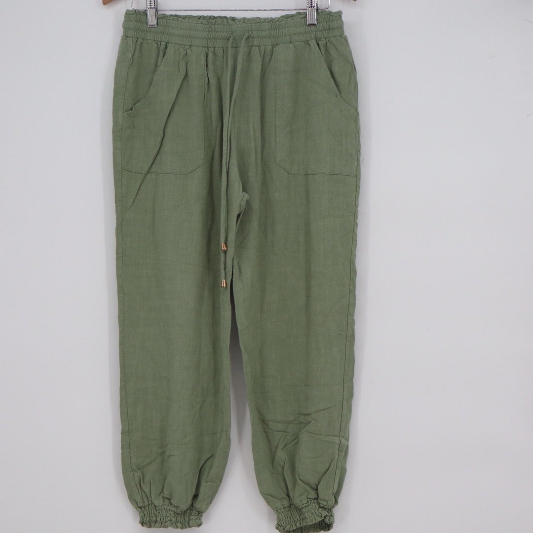 Stile Collection Olive Green Linen Blend Jogger Pants Womens Large