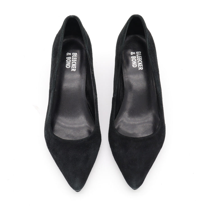 Bleecker & Bond Yasmine Black Suede Pointed Toe Metallic Block Heel Pumps Size 6