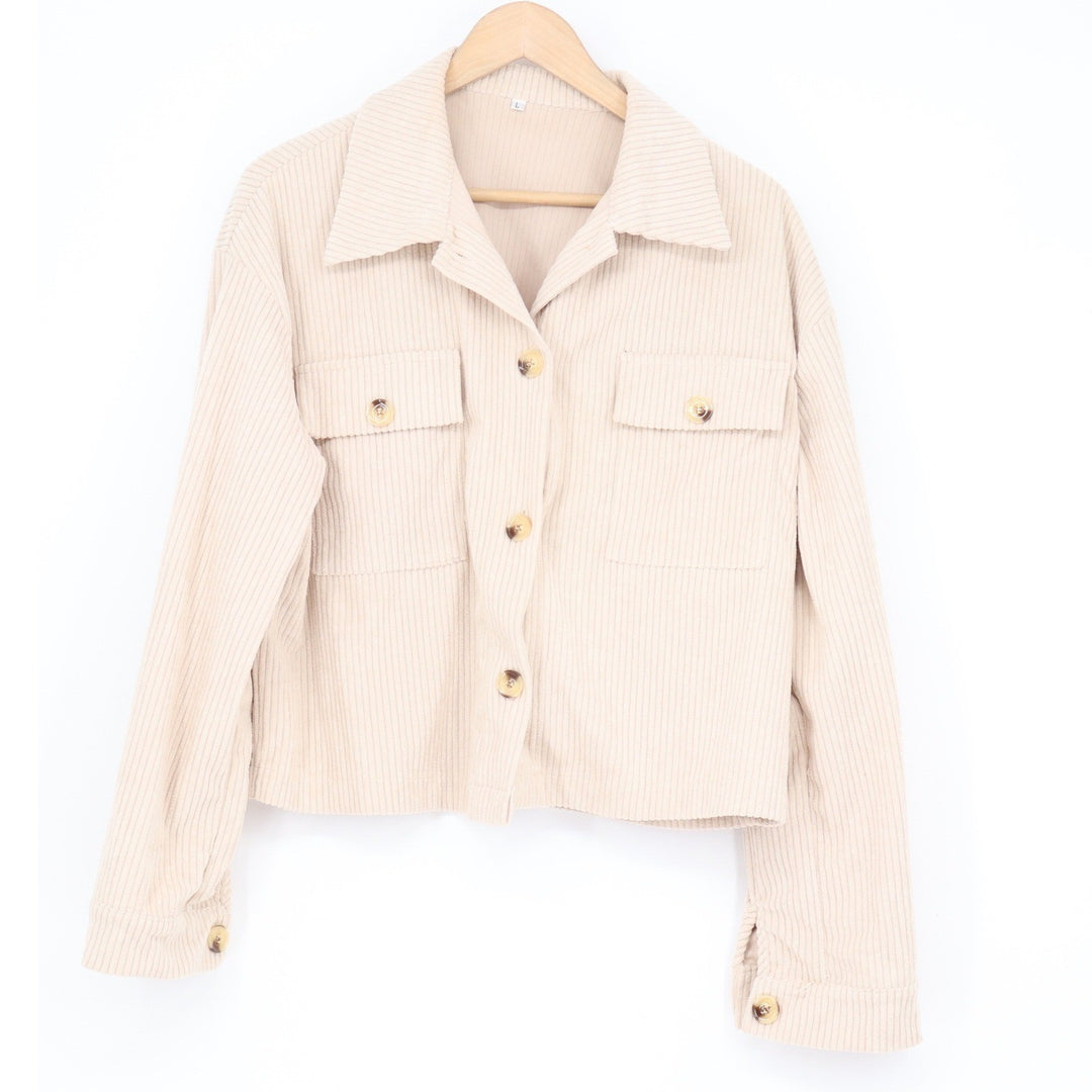 Unbranded Cream Beige Corduroy Cropped Shacket Button Down Jacket Large