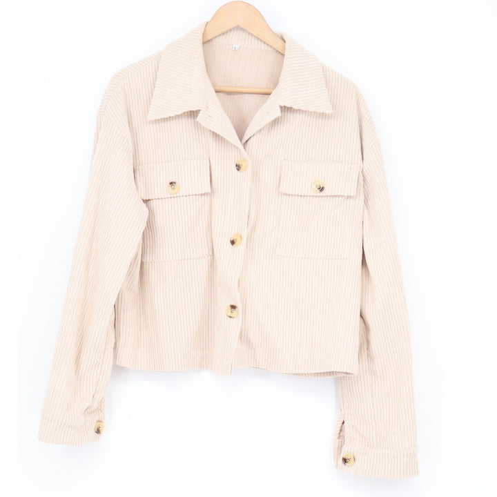 Unbranded Cream Beige Corduroy Cropped Shacket Button Down Jacket Large