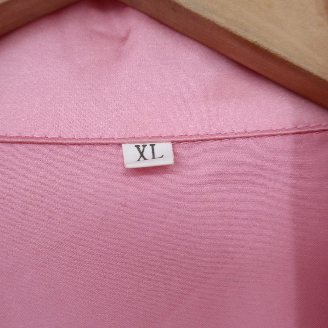 Mocha Moms Inc Pink Satin Nightshirt XL Button Down Long Sleeve Contrast Piping