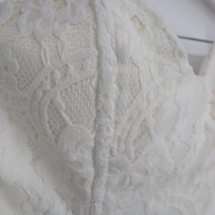 Naked Wardrobe Off White Floral Lace Sweetheart Bustier Crop Top Medium