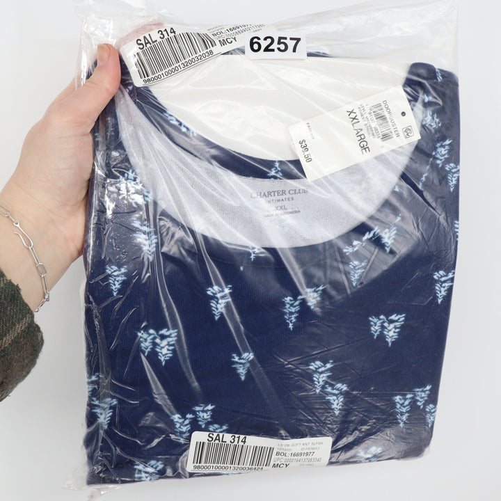 Charter Club Intimates Navy Blue Floral Long Sleeve Sleep Shirt XXL
