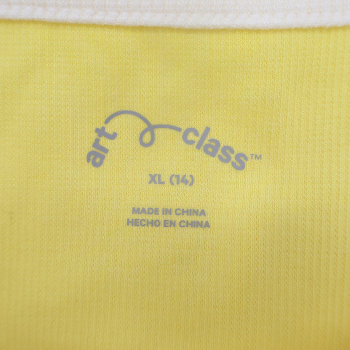 Art Class Tank Top Womens Girls XL(14) Yellow Palm Tree Knit Embroidered Fitted