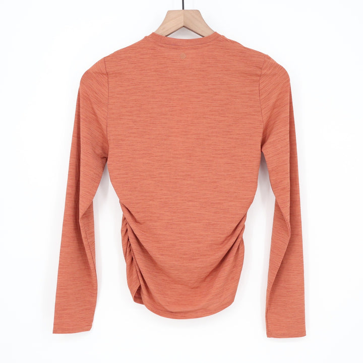 CALIA Tissue Texture Long Sleeve Crew Neck Ruched Top Dark Orange XS