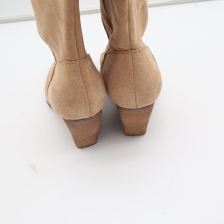 Oasis Society Womens Tan Faux Suede Pointed Toe Block Heel Knee High Boots 8.5