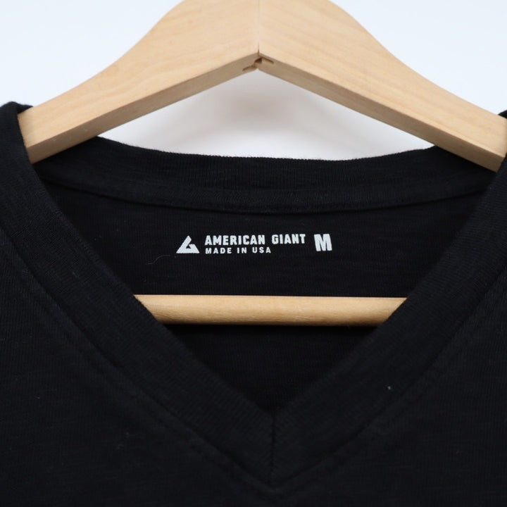 American Giant Mens V Neck T Shirt Black Made in USA Size M