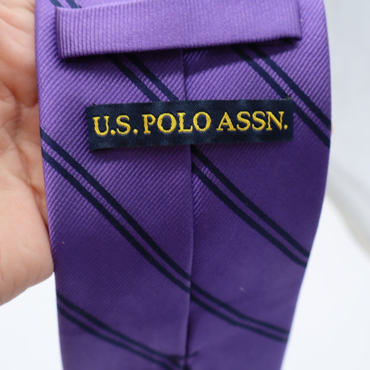 U.S. Polo Assn. Necktie Mens OS Striped Purple Navy Blue Classic Excellent