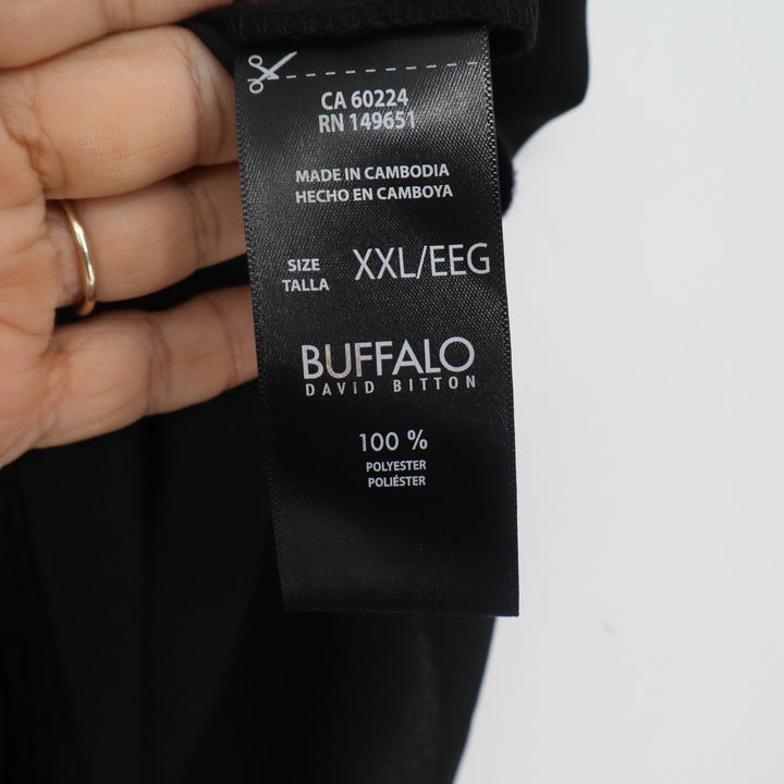 Buffalo David Bitton Womens XXL Black Woven Blouse Short Sleeve Pocket Keyhole
