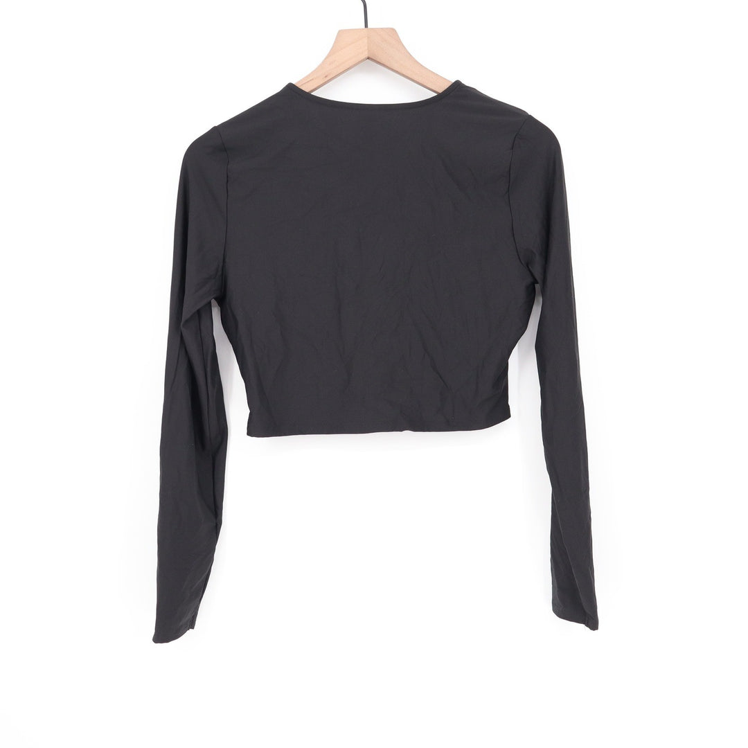 Calia Womens Black Ruched V-Neck Long Sleeve Crop Top Size M