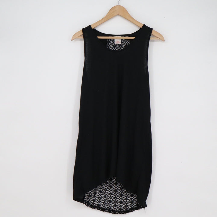 Xhilaration Black Crochet Lace Back High Low Sleeveless Tank Top Large