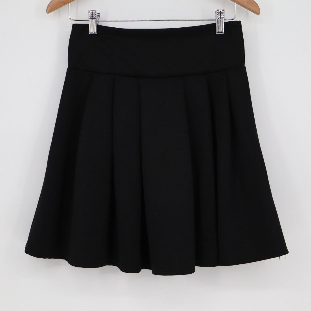 A-Line Mini Skirt Womens 28 Black Flared High Waisted Pleated Casual Fashion