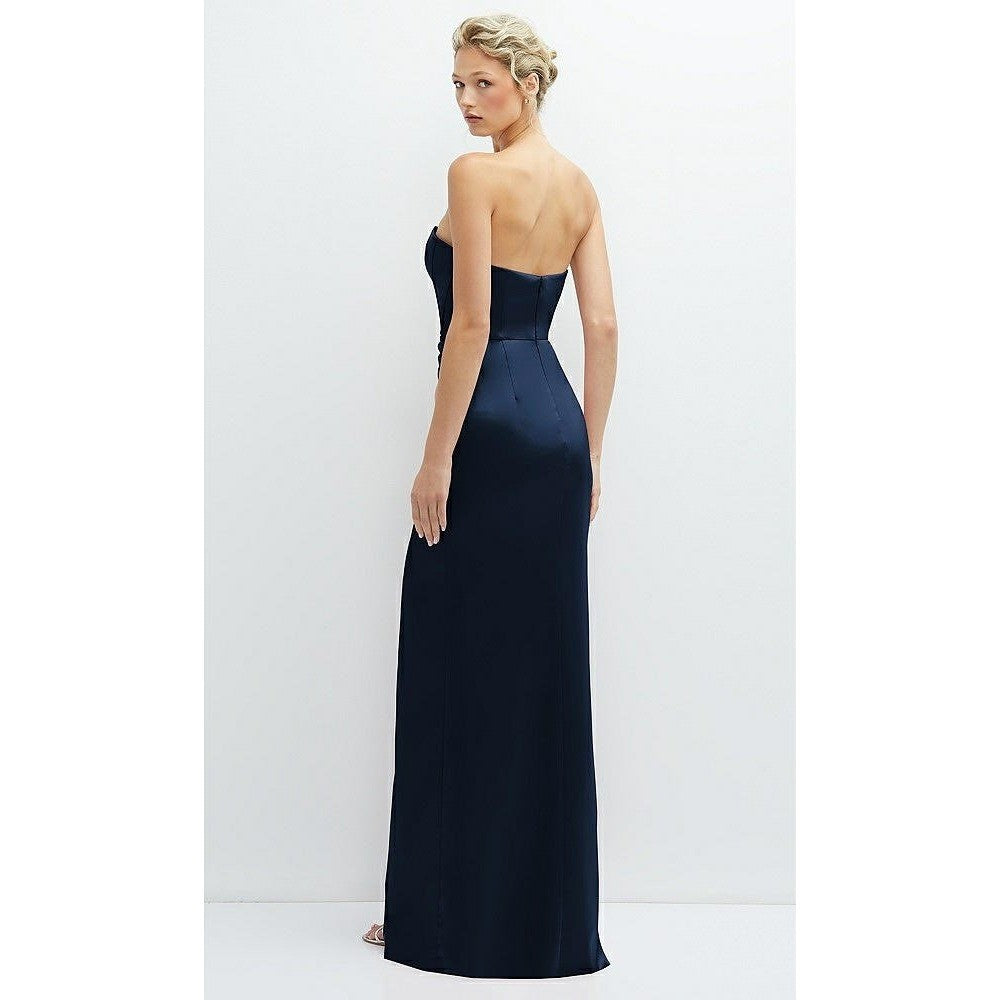 After Six Strapless Topstitched Corset Satin Maxi Dress With Draped Skirt Size 8