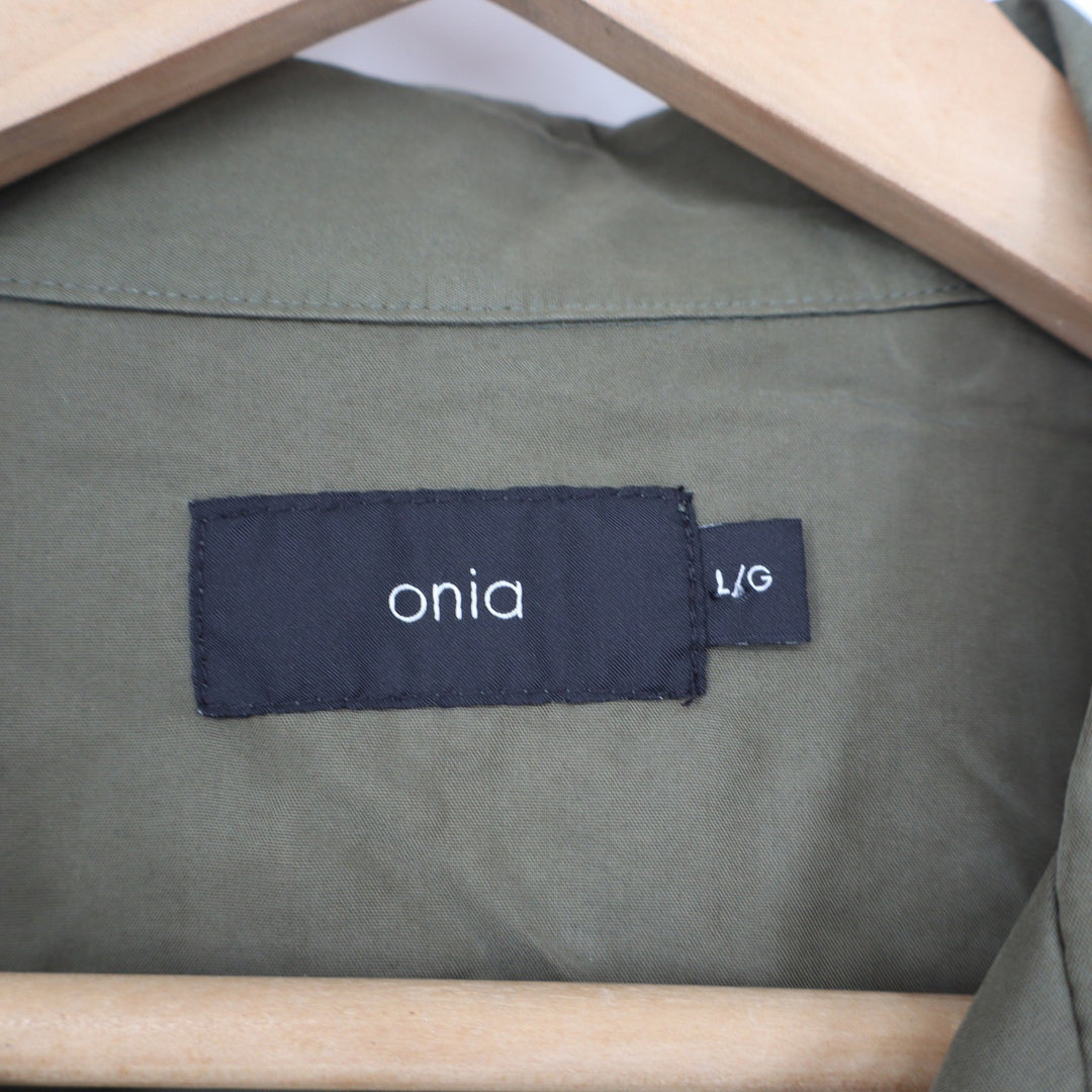 Onia Mens Olive Green Modal Blend Camp Collar Short Sleeve Button Down Shirt L