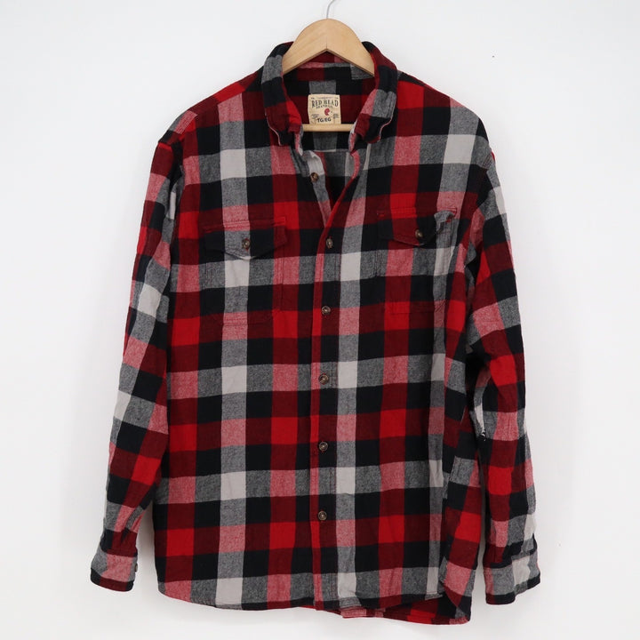 Red Head Brand Co Mens XL Flannel Shirt Red Black Grey Buffalo Plaid Cotton