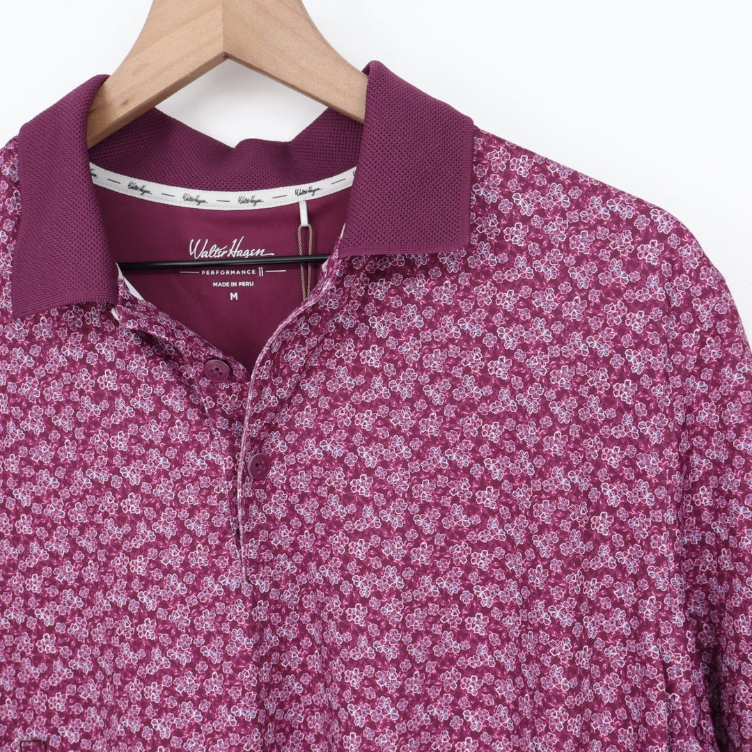 Walter Hagen Mens P11 Dogwood Ditsy Golf Polo Purple Floral M NEW