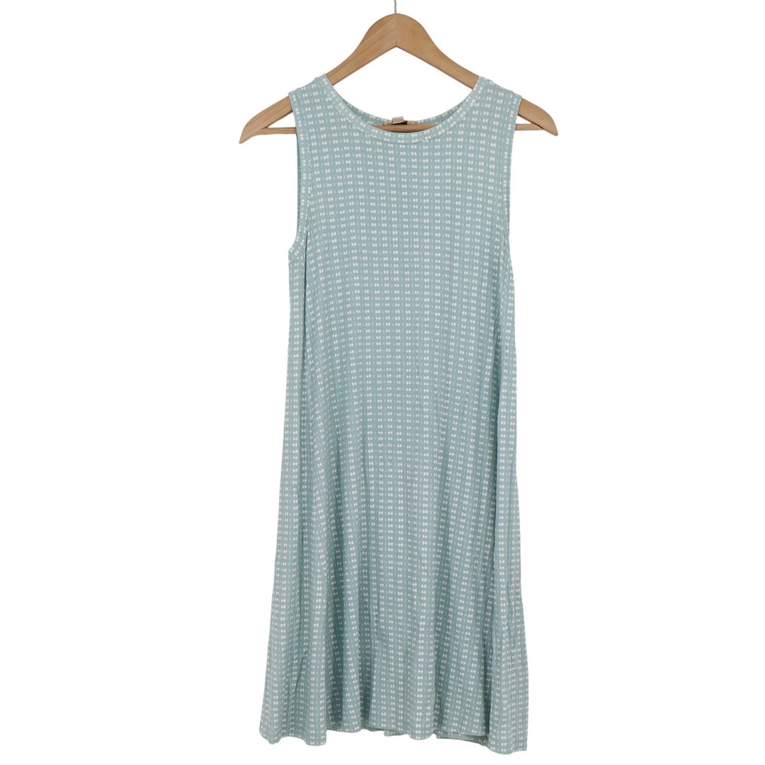 LOFT Outlet Womens Small Teal White Geometric Knit Sleeveless Swing Dress