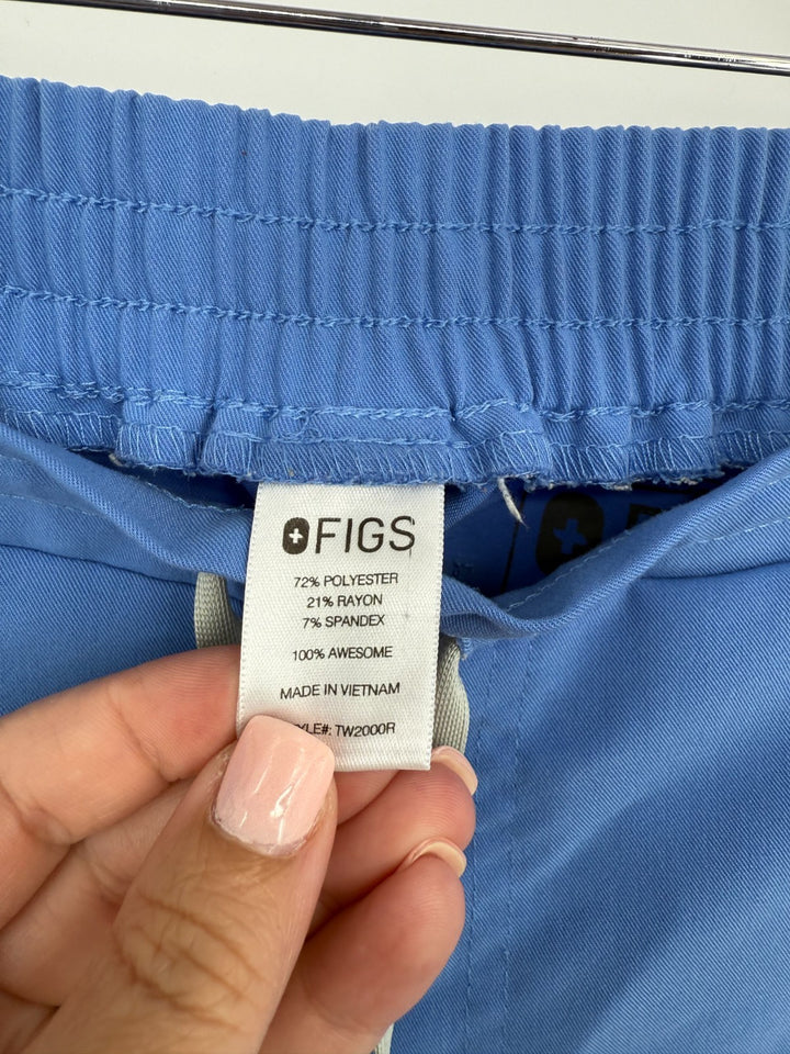 Figs Technical Collection Scrub Pants Womens Small Blue Logo Stretch Drawstring