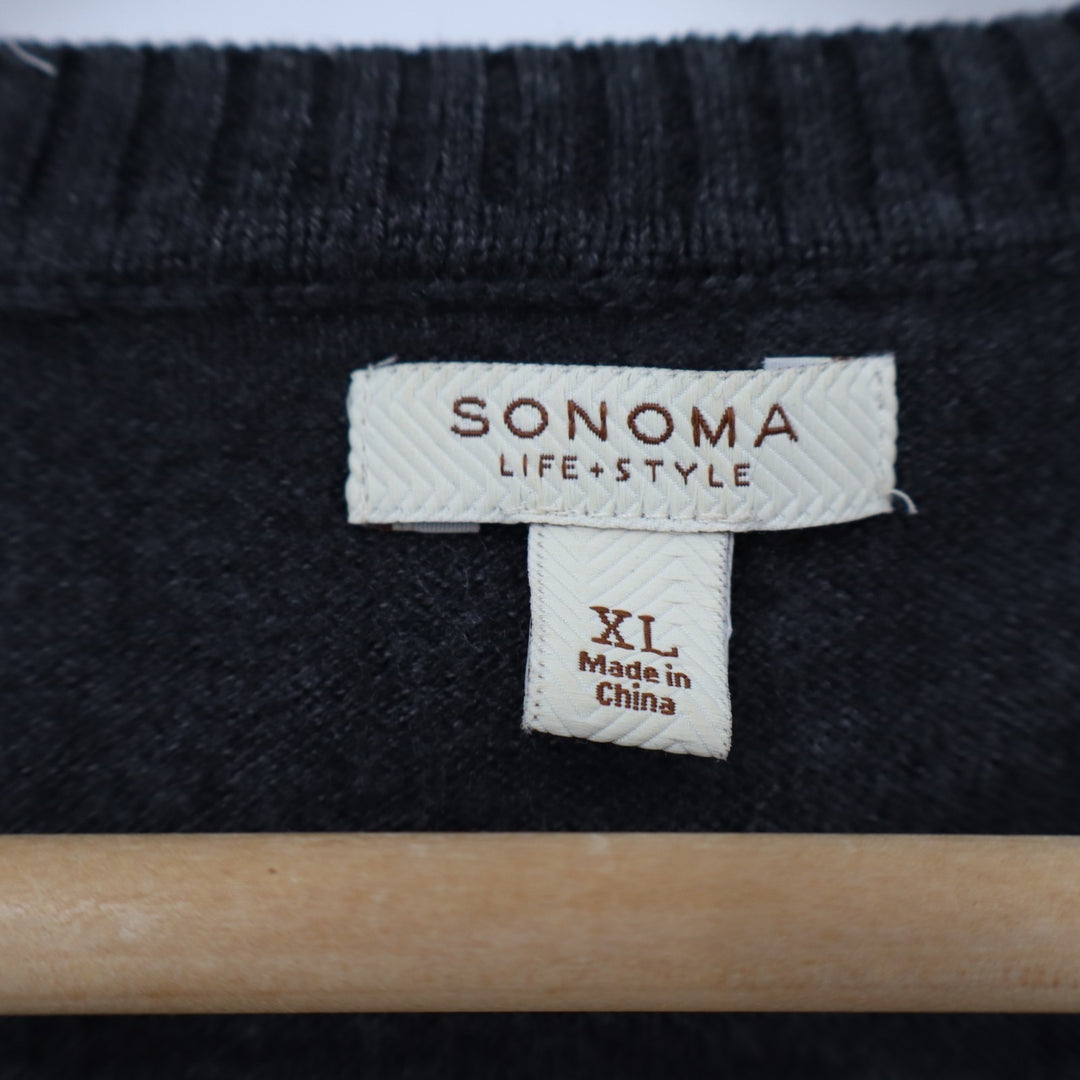 Sonoma Life + Style Sweater Womens XL Black Cotton Woven Textured Knit Ribbed