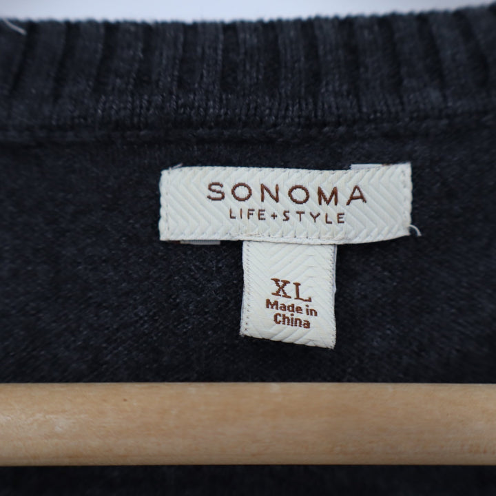 Sonoma Life + Style Sweater Womens XL Black Cotton Woven Textured Knit Ribbed