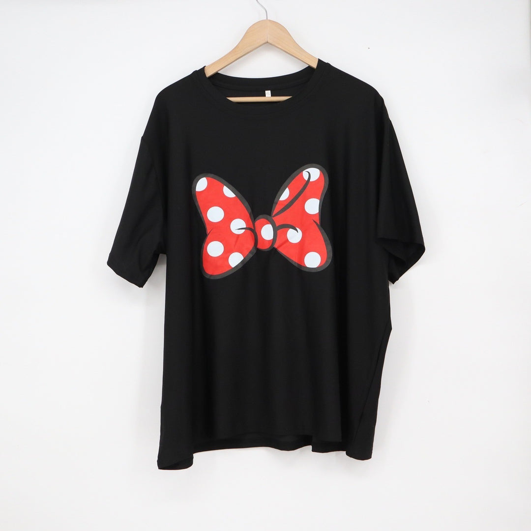 Black Graphic Bow T-Shirt 4XL Polka Dot Red White Short Sleeve Tee