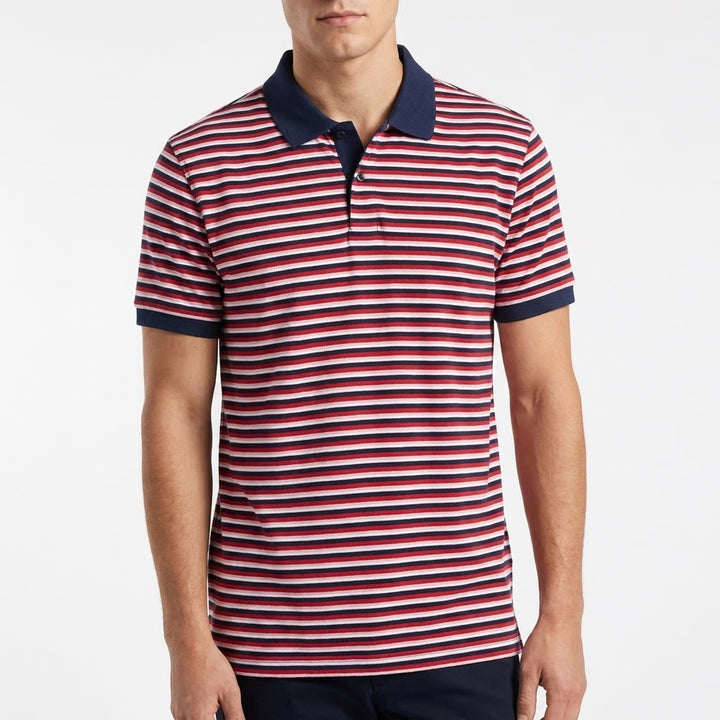 Walter Hagen Mens Clubhouse Stripe Pique Polo Shirt Pink Navy XL NEW