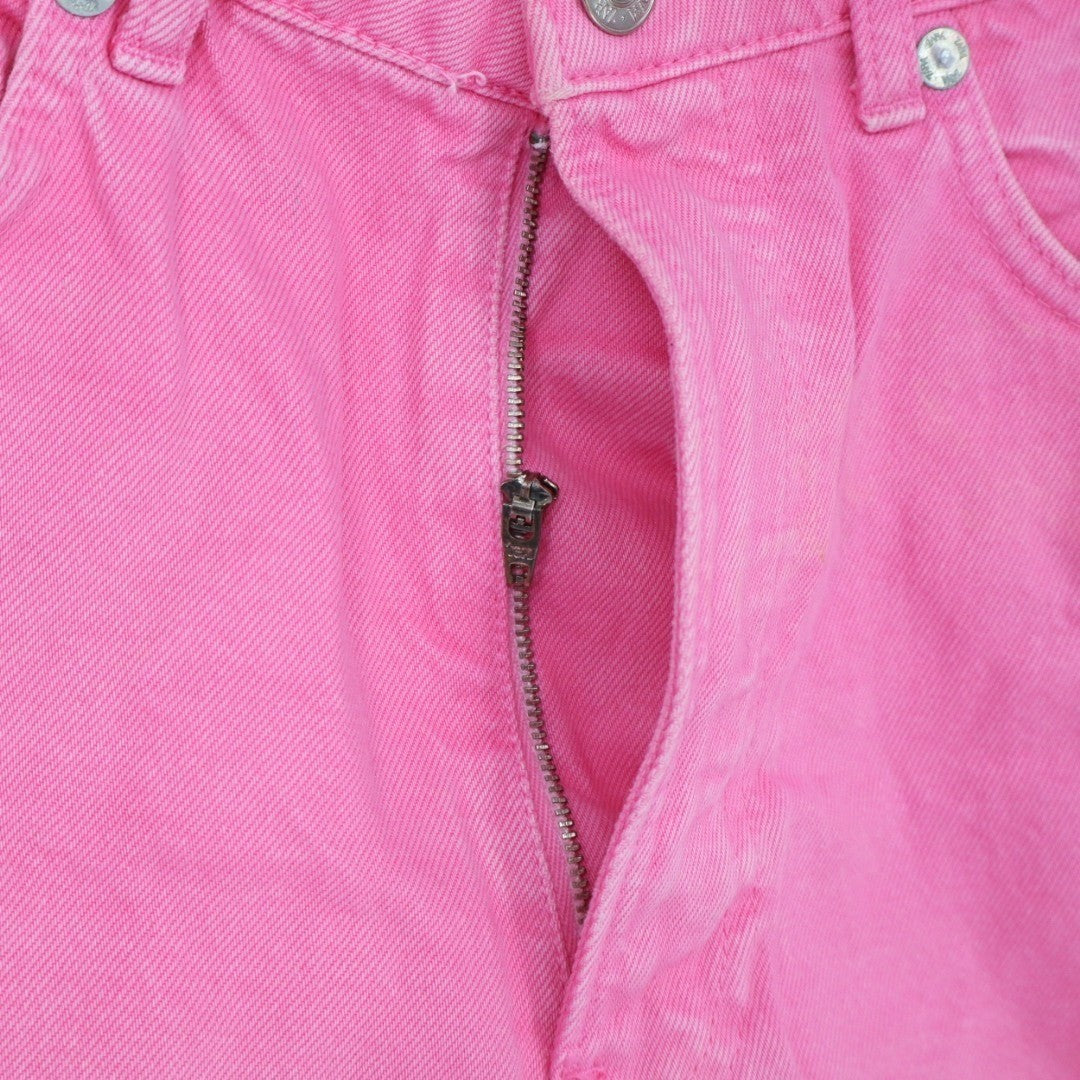 Zara Boyfriend Shorts Womens 6 Pink Denim Cotton High Waisted Button Fly Casual