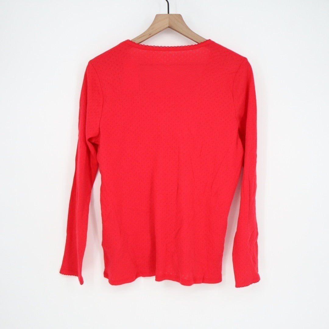 Charter Club Intimates Pajama Shirt Womens L Red Cotton Scoop Neck Long Sleeve
