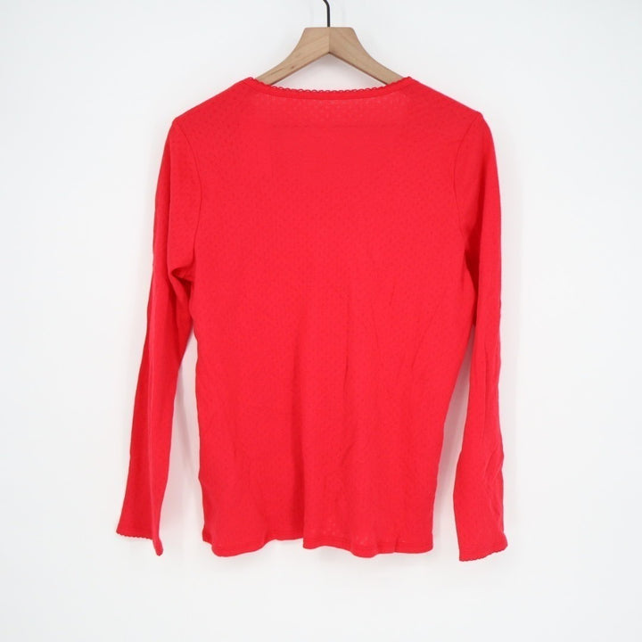Charter Club Intimates Pajama Shirt Womens L Red Cotton Scoop Neck Long Sleeve