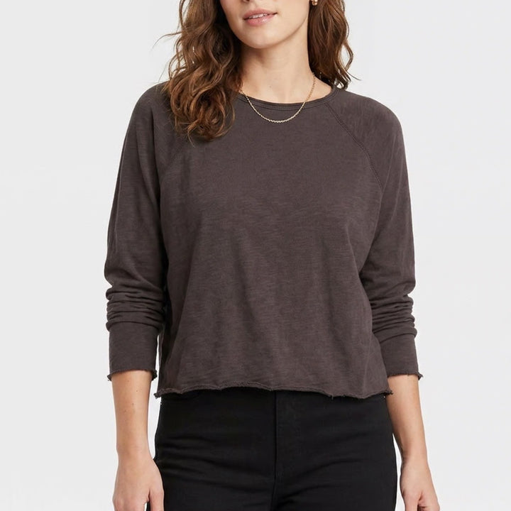 Universal Thread Goods Co Brown Cotton Raw Hem Raglan Long Sleeve Top Medium